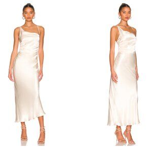 Shona Joy La Lune Asymmetrical Bias Cowl Midi Dress in Cream